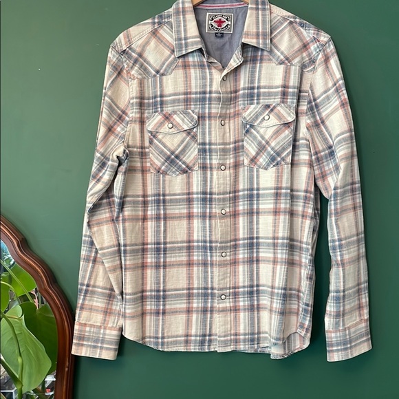 Flag & Anthem Other - Flag & Anthem Men's M Cream, Orange & Blue Plaid Woven w/Snap Buttons Western